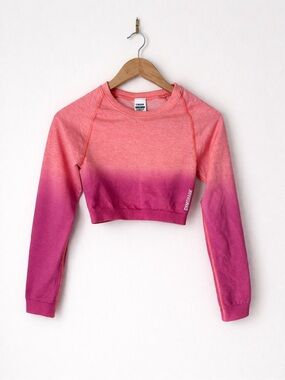 Gymshark Ombre Seamless Crop Top Pink Long Sleeve Athletic M